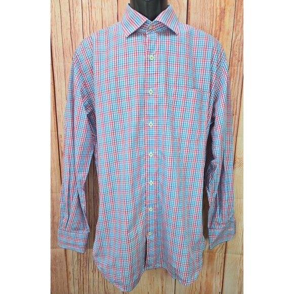Peter Millar Mens Crown Plaid Dress Shirt Large - Picture 1 of 7